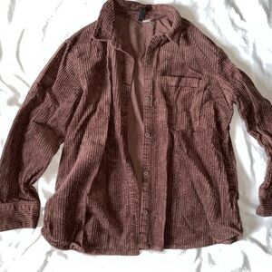 H&M Brown Smocked Button Down Blouse